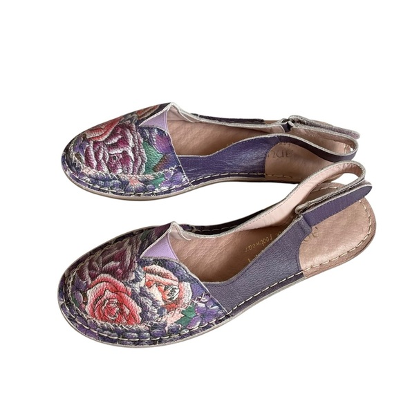 Anuschka Hand Painted Floral Leather Slingback Flats Shoes Size 37/6.5 38/7.5 - Picture 2 of 10